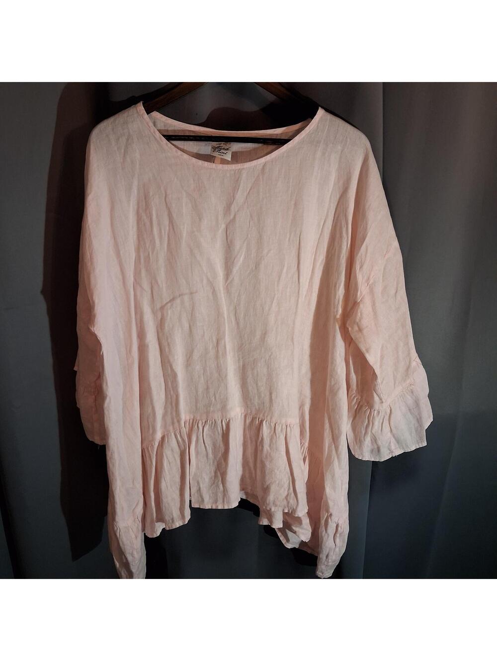 Match Point Light Pink Linen Peplum Blouse